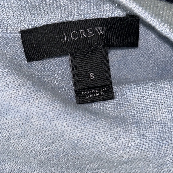 J. Crew Lurex Shimmer Metallic Baby Blue Knit Surplice Wrap Sweater Top - S - Picture 11 of 14